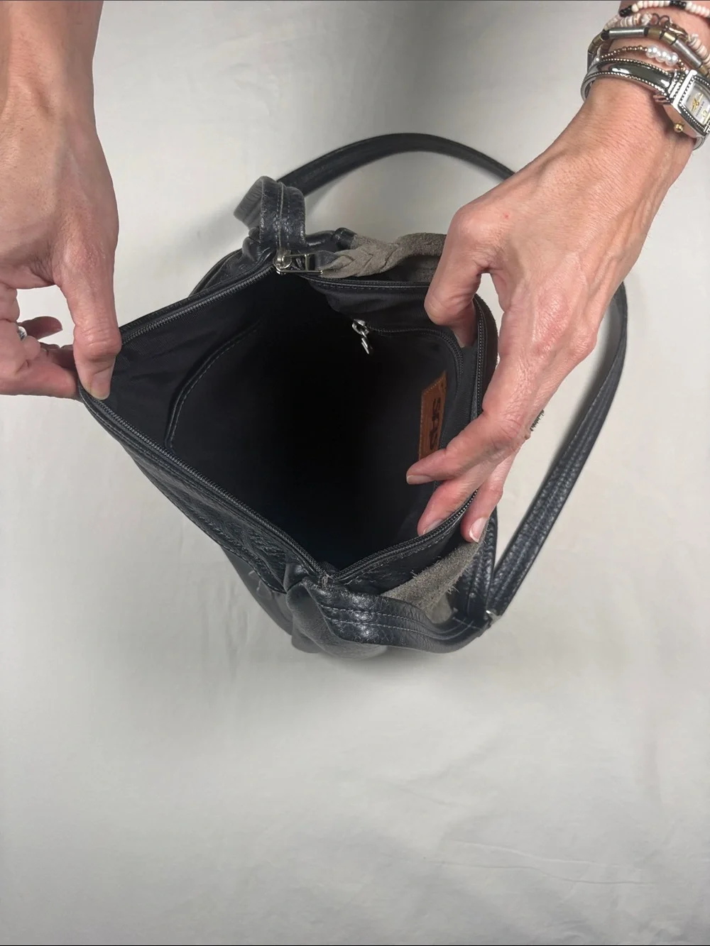 SAS Black Pebble-Grain Leather Messenger Bag